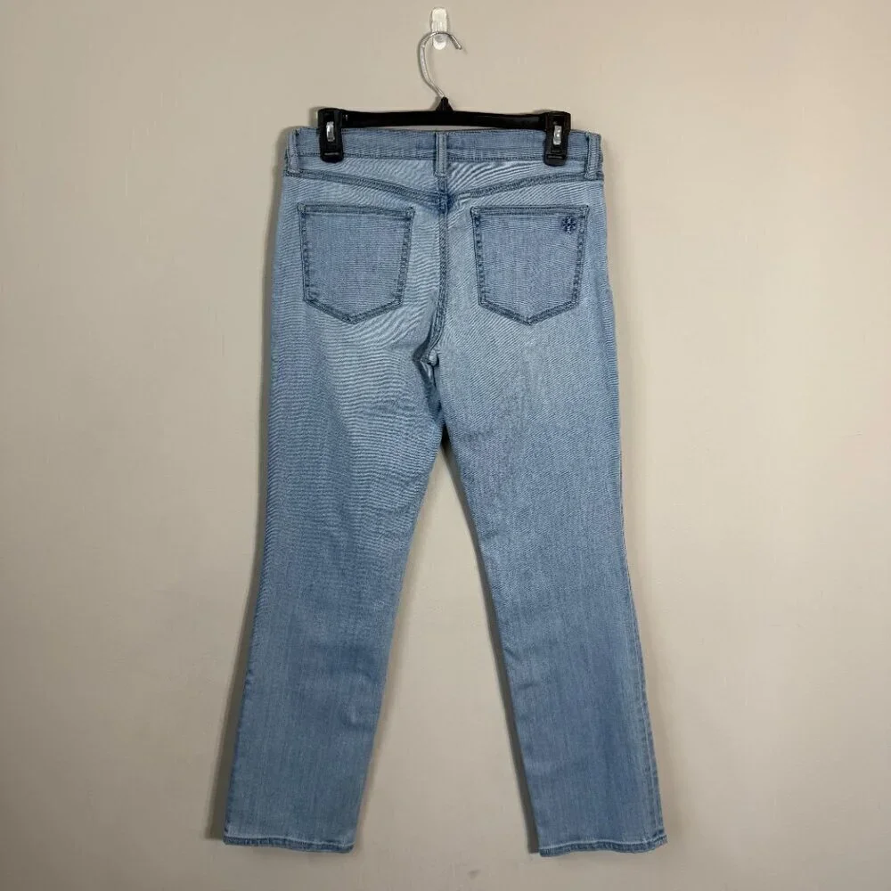 Tory Burch Straight Leg Denim Jeans Womens 28 Blue Stretch Logo Designer Classic